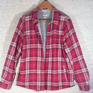 L.L. Bean Shacket Red/White Plaid Fleece Lined Shirt Jacket Size Medium